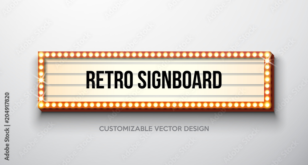 Vector retro signboard or lightbox illustration with customizable design on clean background. Light banner or vintage bright billboard for advertising or your project. Show, night events, cinema or - obrazy, fototapety, plakaty 