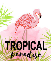 Poster - Tropical background with flamingo