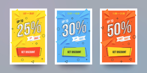 Wall Mural - trendy flat geometric vector banner set. vivid colorful banners in retro poster design style. vintag