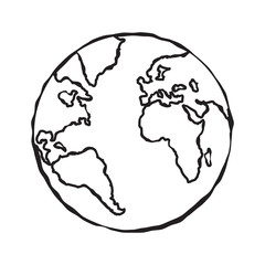 single black sketch of earth globe illustration. planet earth isolated on white sketch doodle. vecto