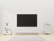 © Vanit่jan - Led TV on white wall with wooden cabinet and plant in pot,3D rendering