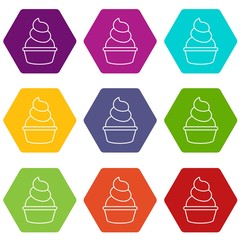 Wall Mural - Cream cupcake icons set 9 vector