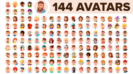 people avatar set vector. man, woman. human emotions. anonymous male, female. icon placeholder. pers