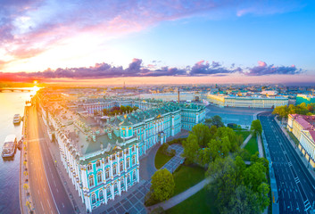 Wall Mural - Panorama of Petersburg. The Palace Embankment. Hermitage. Museums of Petersburg. Panorama of Russian cities. Sunny day in St. Petersburg. Embankments in St. Petersburg.