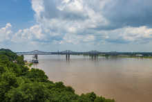 View Of The Bridge Over The Mississippi River Near The City Of Natchez, Mississippi, USA; Concept For Travel In The USA And Travel Along The Mississippi River