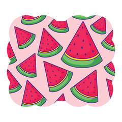 Poster - decorative frame with watermelons pattern over white background, vector illustration