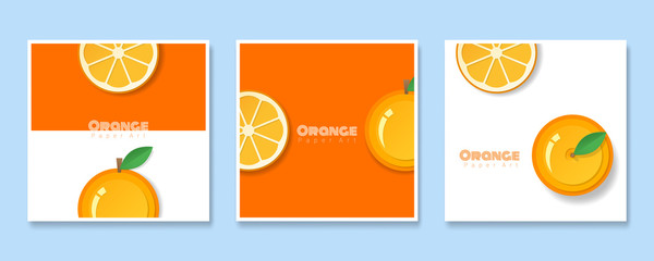 Wall Mural - Set of fruit banners with orange in paper art style , vector , illustration