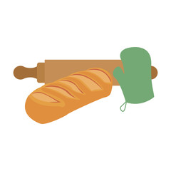 Poster - Breads with rolling pin and oven gloves vector illustration graphic design