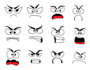 Wall Mural - Angry human face icon of upset emoticon and emoji