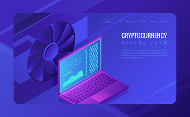Wall Mural - isometric mining farm landing page concept. gpu mining farm, cryptocurrency mining concept. blockcha