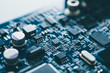 electronic Computer technology with circuit board hardware motherboard view banner electronic background