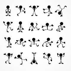 Wall Mural - Collection of stick moving figures with different poses, human