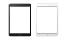Black And White Tablet Computers Mockups With Blank Screens. Responsive Screens To Display Your Mobile Web Site Design. Vector Illustration