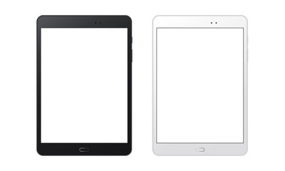 Wall Mural - Black and white tablet computers mockups with blank screens. Responsive screens to display your mobile web site design. Vector illustration