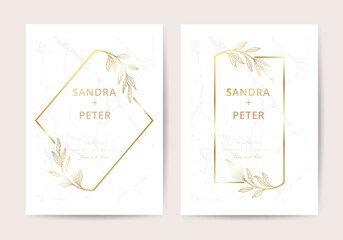  Luxury wedding invitation cards with gold marble and floral decoration texture geometric pattern vector design template