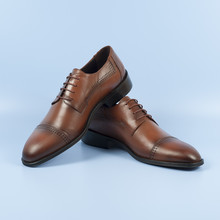 Male Brown Shoes Isolated On The Blue Background