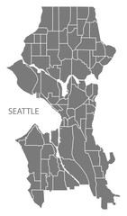 Sticker - Seattle Washington city map with neighborhoods grey illustration silhouette shape
