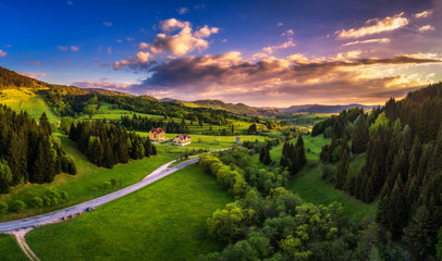 Wall Mural - countryside around the village of telgart in slovakia at sunset