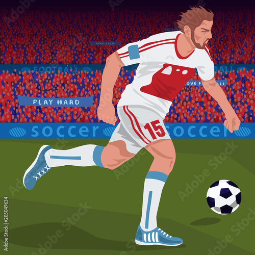 Soccer Gameplay Close Up Of European Football Player In White Uniform Running With Ball On Football Field Side View Spectator Zone On Background Realistic Style Stock Vector Adobe Stock Soccer Gameplay Close Up Of European Football Player In White Uniform Running With Ball On Football Field Side View Spectator Zone On Background Realistic Style Stock Vector Adobe Stock