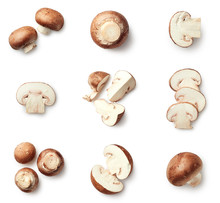 Set Of Fresh Whole And Sliced Champignons