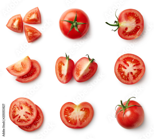 Cuadros en Lienzo Set of fresh whole and sliced tomatoes