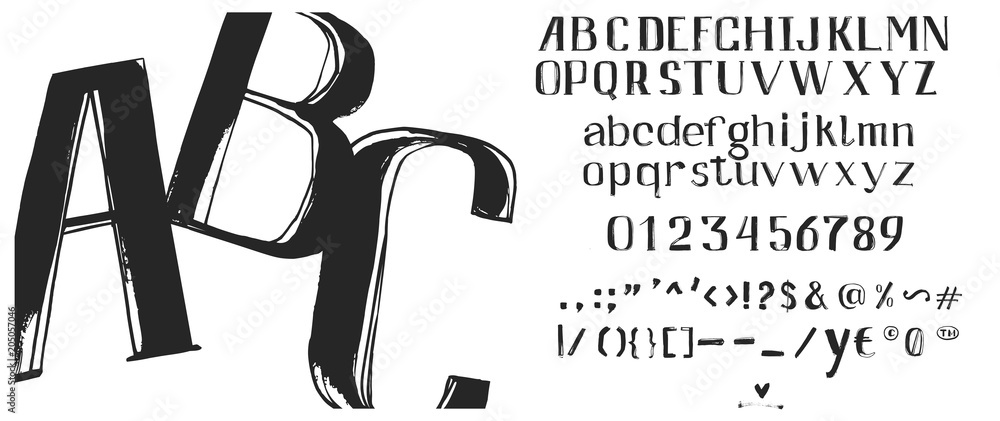 Hand drawn brush ink vector ABC letters set. Textured artistic typeset ...