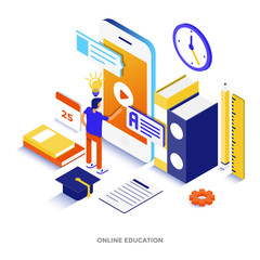 Wall Mural - flat color modern isometric illustration - online education