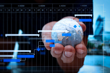 Wall Mural - close up of businessman hand showing texture the world