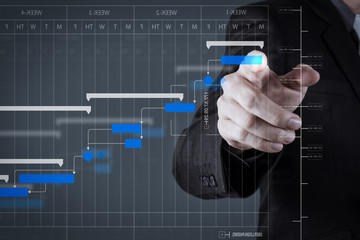 Wall Mural - project manager working and update tasks with milestones progress planning and gantt chart schedulin