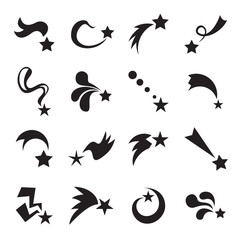 Wall Mural - collection of 16 shooting star icons isolated on a white background. vector illustration