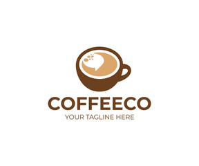 Cup of coffee and speech bubble logo template. Coffee break vector design. Coffeehouse logotype