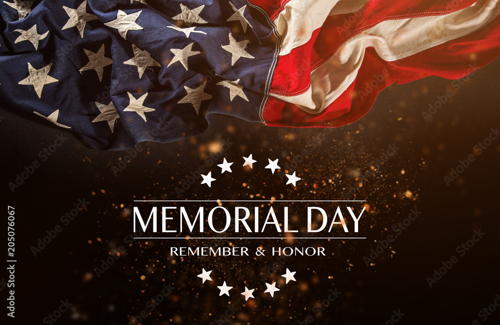 American flag with the text Memorial day. - obrazy, fototapety, plakaty 