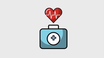 Canvas Print - kit first aid medical cross heart beat animation