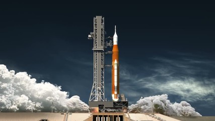 Wall Mural - space launch system takes off. realistic 3d animation. 4k. ultra high definition. 3840x2160.