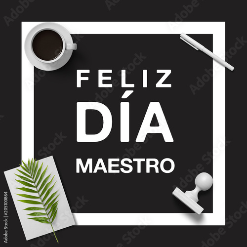 Feliz Dia Del Maestro Minimalista Con Elementos En Blanco Y Negro Stock Illustration Adobe Stock