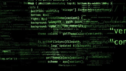 Wall Mural - Blocks of abstract program code are written and moved in the virtual space. The camera flies through the computer code. looped 