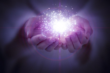 Wall Mural - magic particles on the palms, magic, witchcraft