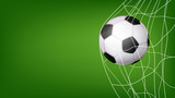 Fototapeta Sport - Soccer Ball In Net Vector. Hitting Goal. Invitation Sport Poster, Banner, Brochure Design. Isolated On Green Background Illustration