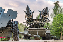 Old Military Equipment In The Park. Air Defense Missile System. Russian Military Equipment. Missile Installation