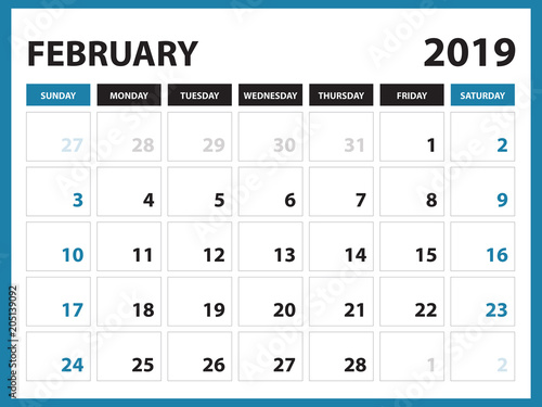 Desk Calendar For FEBRUARY 2019 Template Printable Calendar