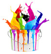 canvas print picture - Wild color splash in paint bucket isolated on white background renovation concept / Farbspritzer bunt regenbogen Farbeinemer farben konzept isoliert