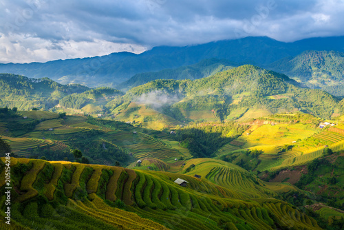 Fotografie, Obraz Beautiful mountain range with rice terraced when looking from the LA PAN TAN vie