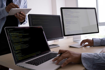 Wall Mural - programmer working developing programming technologies web design online technology