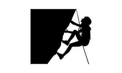 Wall Mural - picture of the silhouette of women climbing the cliff
