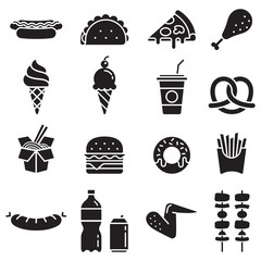 Fast food icons. Vector illustrations.