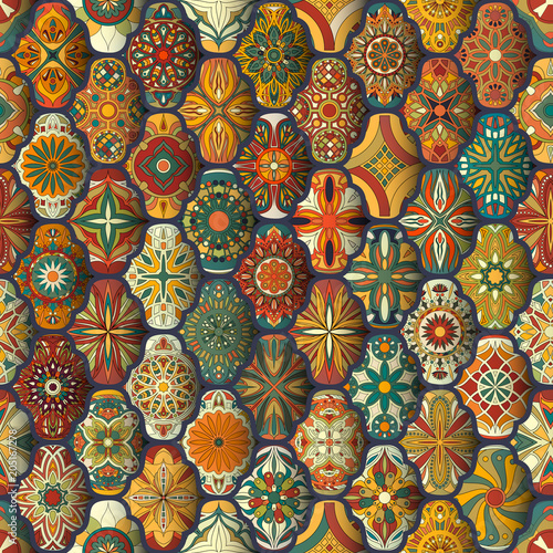 Foto-Schiebegardine mit Schienensystem - Seamless pattern with decorative mandalas. Vintage mandala elements. (von somber)