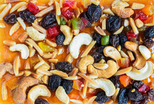 Fruitcake Topped With Mix Fruits And Cashew Nuts