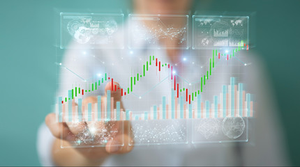Aufkleber - Businessman using 3D rendering stock exchange datas and charts