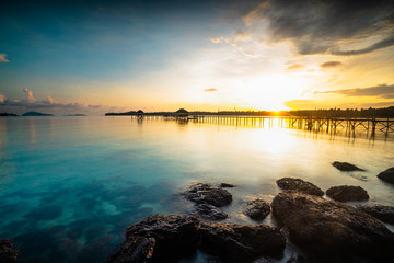 Wall Mural - Wooden bridge at dusk