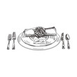 4459838 Hand drawn Serving plate with cutlery and napkin
